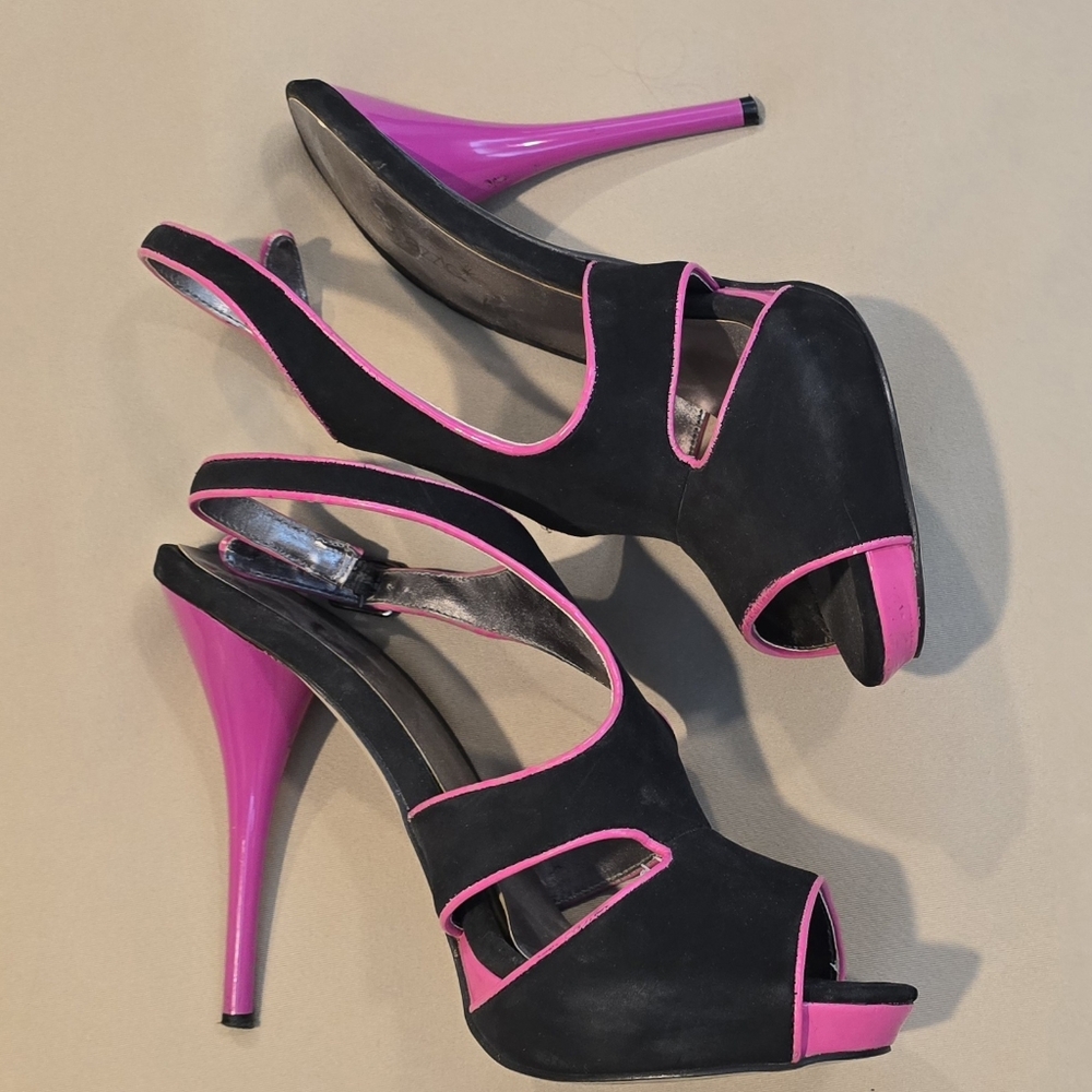 Pink/Black Strappy Sandals